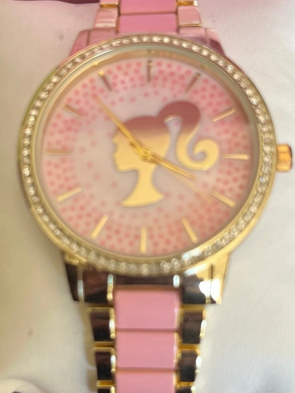 🆕 Barbie Pink and Gold Crystal Accent Ladies Watch - Picture 3 of 6